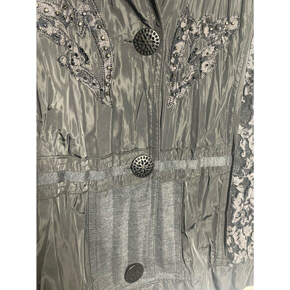 Bonita Women's Button Front Crinkle Jacket l Beaded Lace Accent Black Size 46 L - Picture 6 of 14